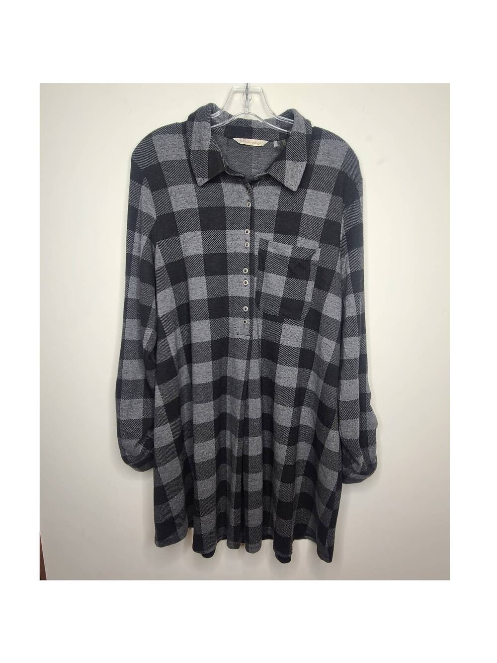 Soft Surroundings black grey buffalo plaid button down pullover dress - medium